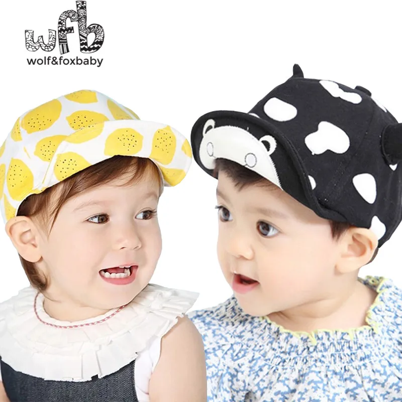 Retail 48-52CM round children cotton embroidered tank cap cartoon horn hat summer autumn fall winter