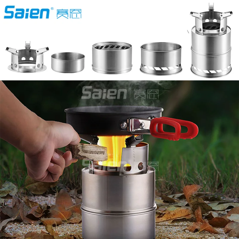 Wood Stove Survival Foldable Portable Stove, Made Of Lightweight Stainless Steel Easy Fuel With Twigs Leafs Solidified Alcohol