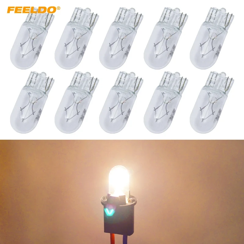 

FEELDO 10Pcs Warm White Car T10 168 192 Wedge 12V 5W Halogen Bulb External Halogen Lamp Replacement Dashboard Bulb Light