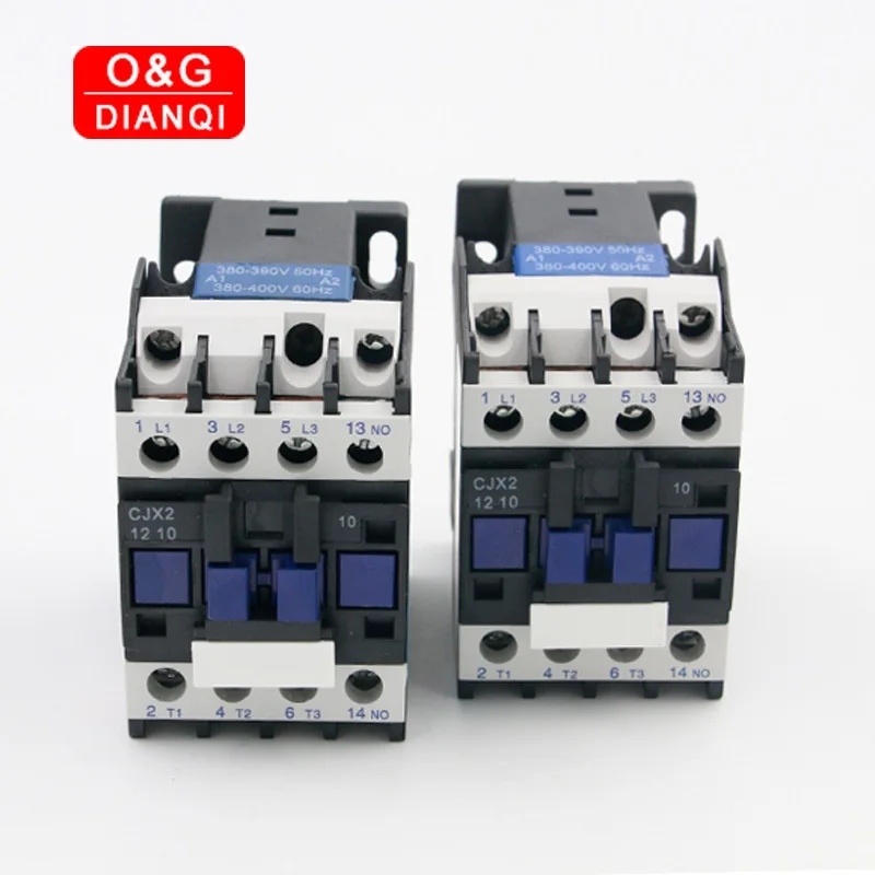 CJX2-1210 0910 AC Contactor 12A 9A 3 Phase 3-Pole NO Coil Voltage 380V 220V 50Hz Din Rail Mounted 3P+1NO Normal Open Contactor