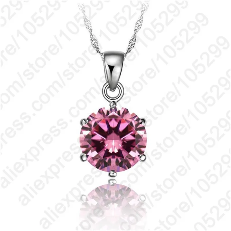 Classic 6 Claw Cubic Zircon Pendant 925 Sterling Silver Necklace for Women Engagement & Wedding Jewelry