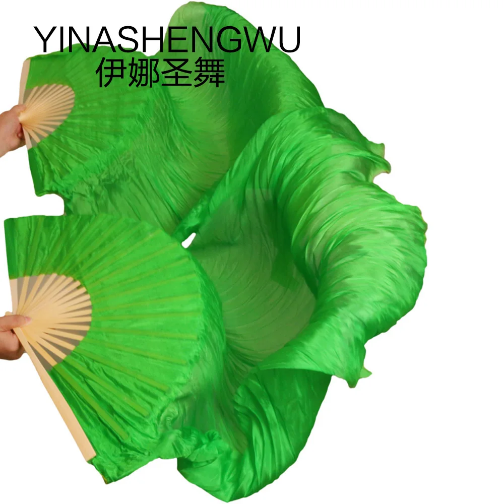 New Arrivals Stage Performance Dance Fans 100% Silk Veils Colored Women Belly Dance Fan Veils (2pcs) green Color