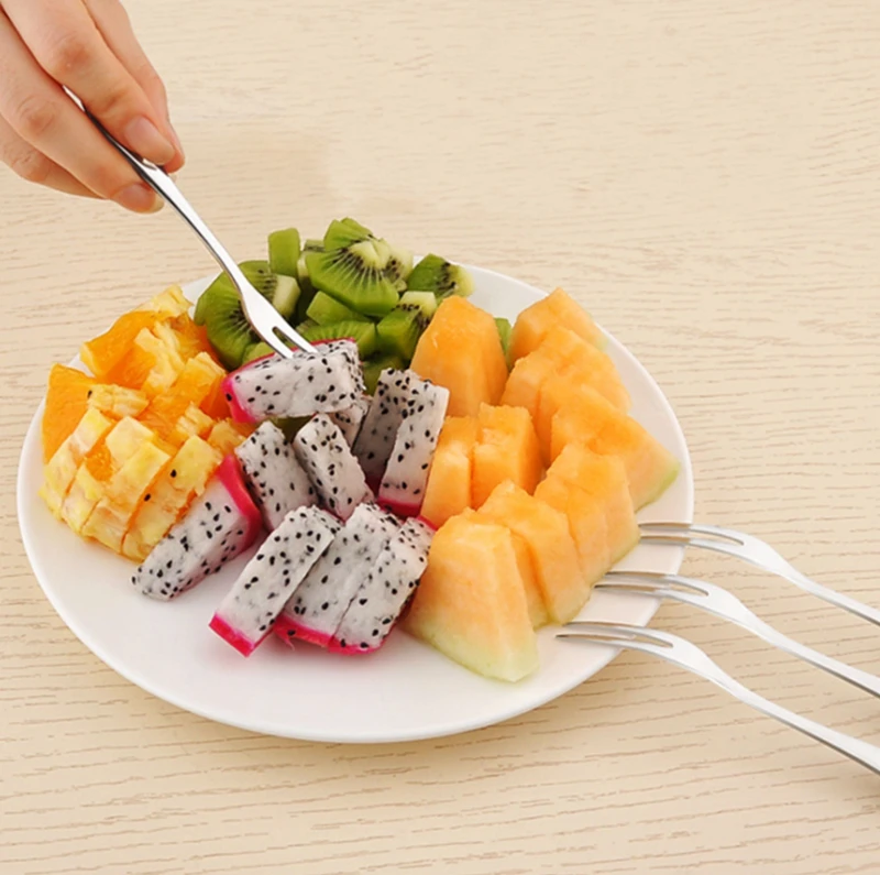 

500pcs Stainless Steel Fruit Forks Cake Snack Forks Kitchenware Cutlery Home Party Dessert Flatware Kitche Tools