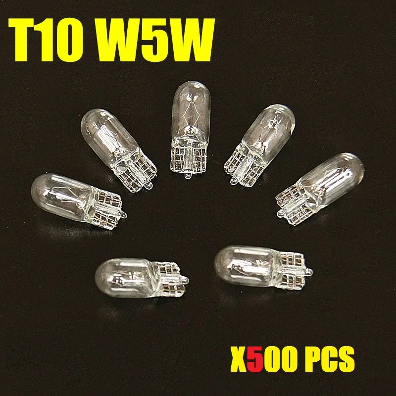 500pcs T10 W5W warm white color red blue green 12V 5W 194 158 wedges car light source instrument lights halogen lamp