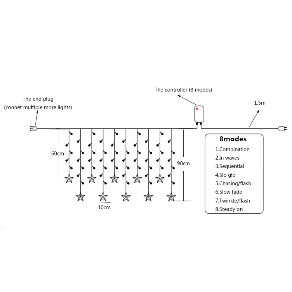 Guirlande lumineuse en forme d\'étoile de noël, 2M, rideau Led, décoration pour mariage, maison, fête, jardin, anniversaire