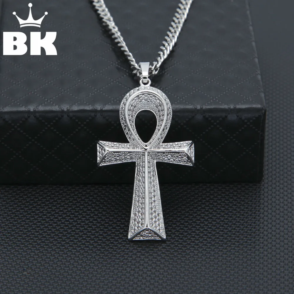 2018 New Ankh Pendants Necklace Silver Color Iced Out Cubic Zirconia Egyptian Key of Life Hip Hop Bling Jewelry