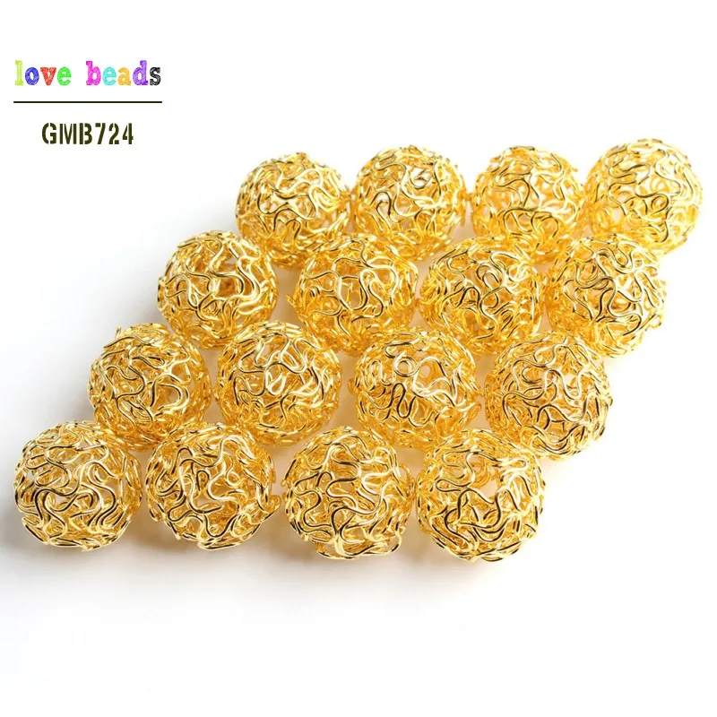 20pcs Silver Color Gold Bronze color Hollow Twist Ball Wire Beads 18mm for DIY Jewelry Earing Making