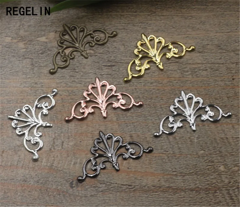 REGELIN Gold/Silver Plated Flower Motif European Hollow Flower Charms 50pcs 16x28mm DIY Vintage Jewelry Wholesale