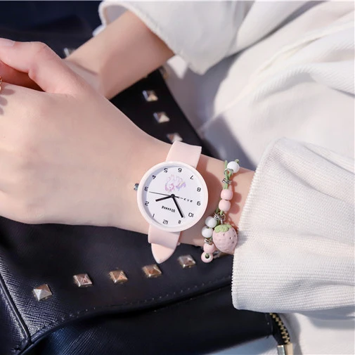 Ulzzang-reloj de cuarzo con diseño de unicornio para niño y niña, accesorio de pulsera con diseño de dibujos animados, estilo Harajuku, analógico, para estudiantes