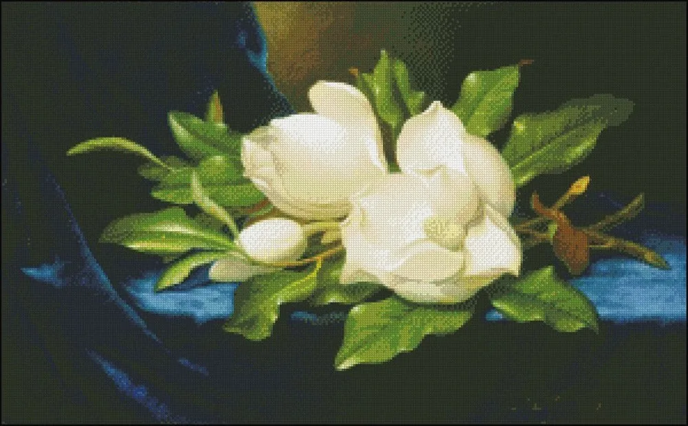 Needlework for embroidery DIY DMC - Counted Cross Stitch Kits 14 ct Oil painting - Giant Magnolias on a Blue Velvet Cloth