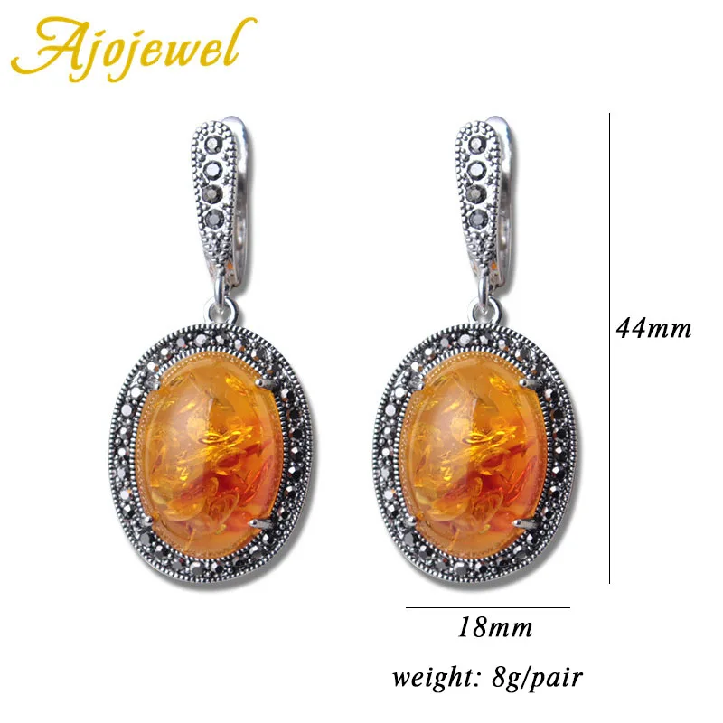 Ajojewel Simulated-amber Stone Earrings For Women Orange Bijoux Beautiful Fashion Retro Ladies Jewelry Unique Gifts