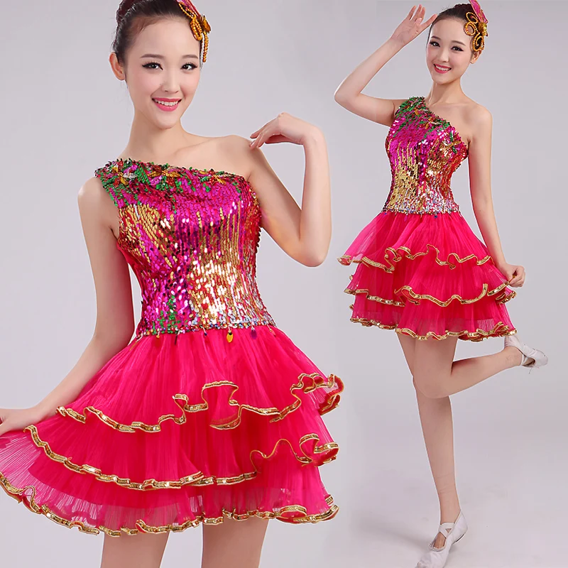 2017 new summer clothing sequins modern dance performance clothing square dance skirts women's fashion tutu short paragraph