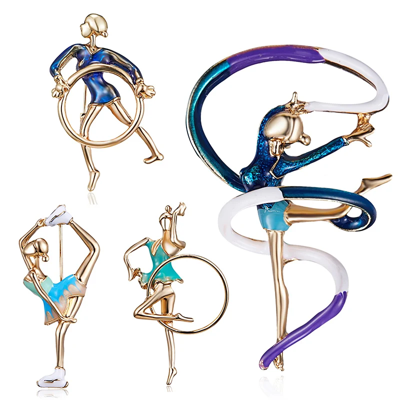 New Enamel Gymnast Practicing Gymnastics Ballet Dancer Girl Brooch Cute Dress Coat Brooch Women Fashion Jewelry Christmas Gift