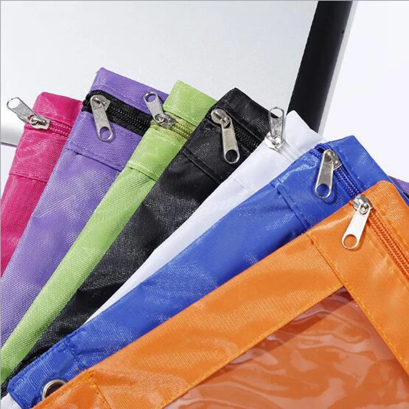 1PC 3 Ring Pencil Case Zippered Binder Rivet Enforced Hole School Pencil Pouch Large Capacity Desktop Storage Bag YLM9154