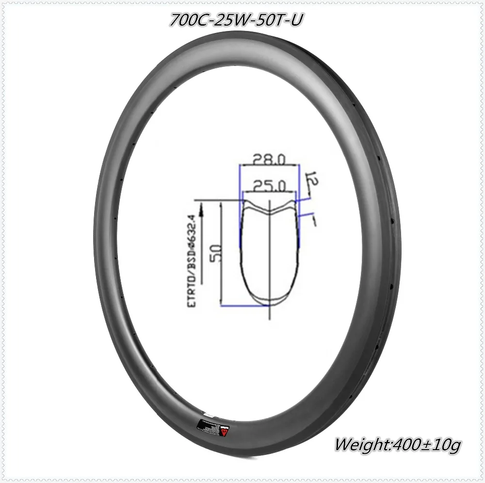 New U Shape 50mm Tubular Cycle Focus Wheel 25mm Width Road Biking With Toray T700 Carbon UD/3K/12K Fabric Basalt Brake Surface