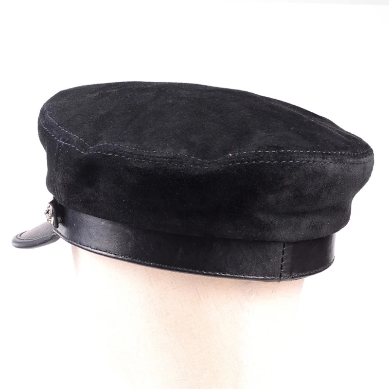 RY924 Spring Genuine Leather Suede Hats For Men/Women Unisex Navy Caps With Metal Belt Brown/Purple Leisure Flat Cap Xmas Gift