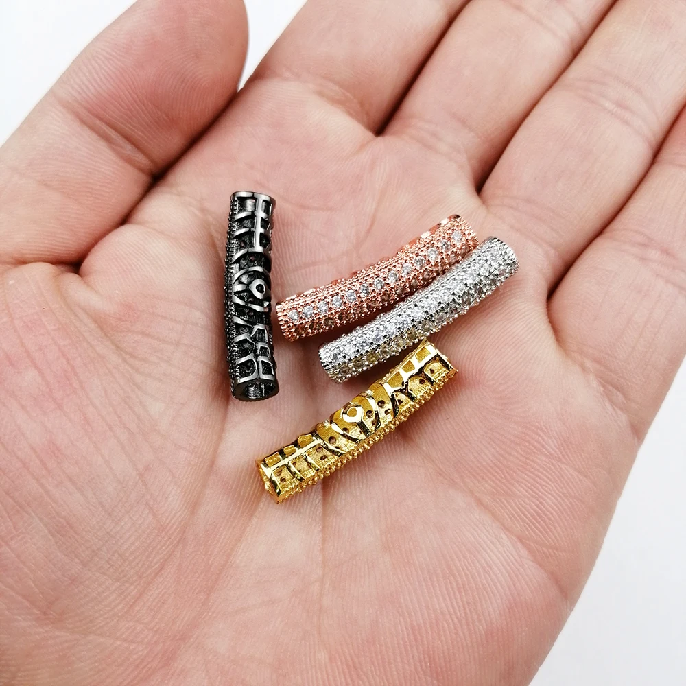 WLYeeS Long bend tube White Zircon Copper beads 27mm Cylinder Metal Spacer Loose beads for jewellery bracelet making DIY Finding