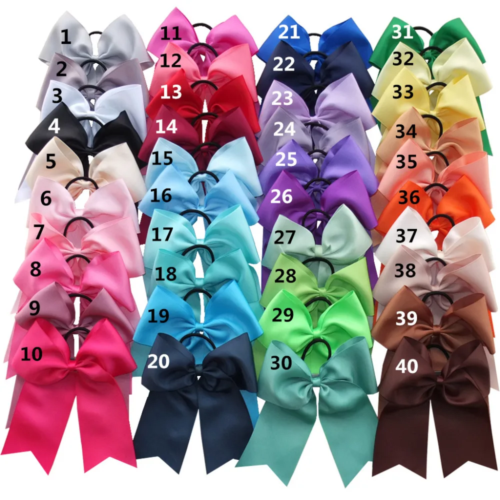 8 inch Bow WITH Elalstic Bands Bobble Loop Ponytail Holder Large Cheer Hair Bows For Baby Teen Girl Women 40 pcs/lot