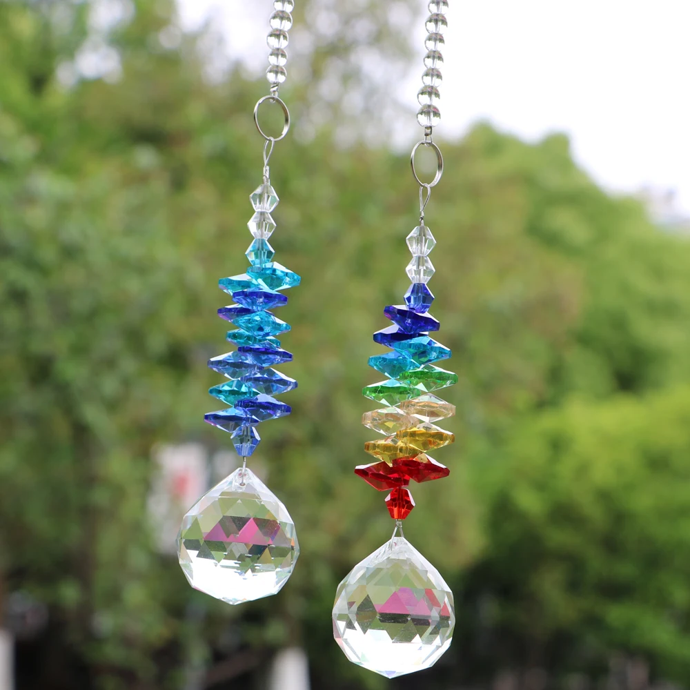 1PCS Chakra Crystal Sun Catchers Chandelier Crystals Ball Prism Pendant Rainbow Maker Hanging Cascade Suncatchers