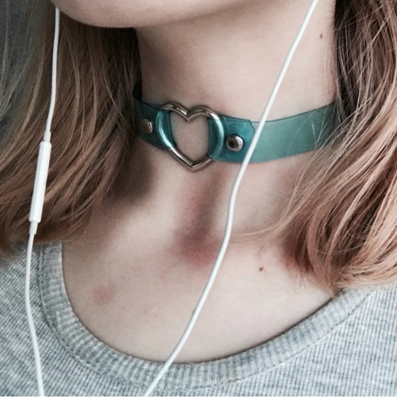 Sexy Kawaii Harajuku Handmade Black Vinyl Pink PVC Clear Choker Heart Buckle Transparent Collar Nekclace