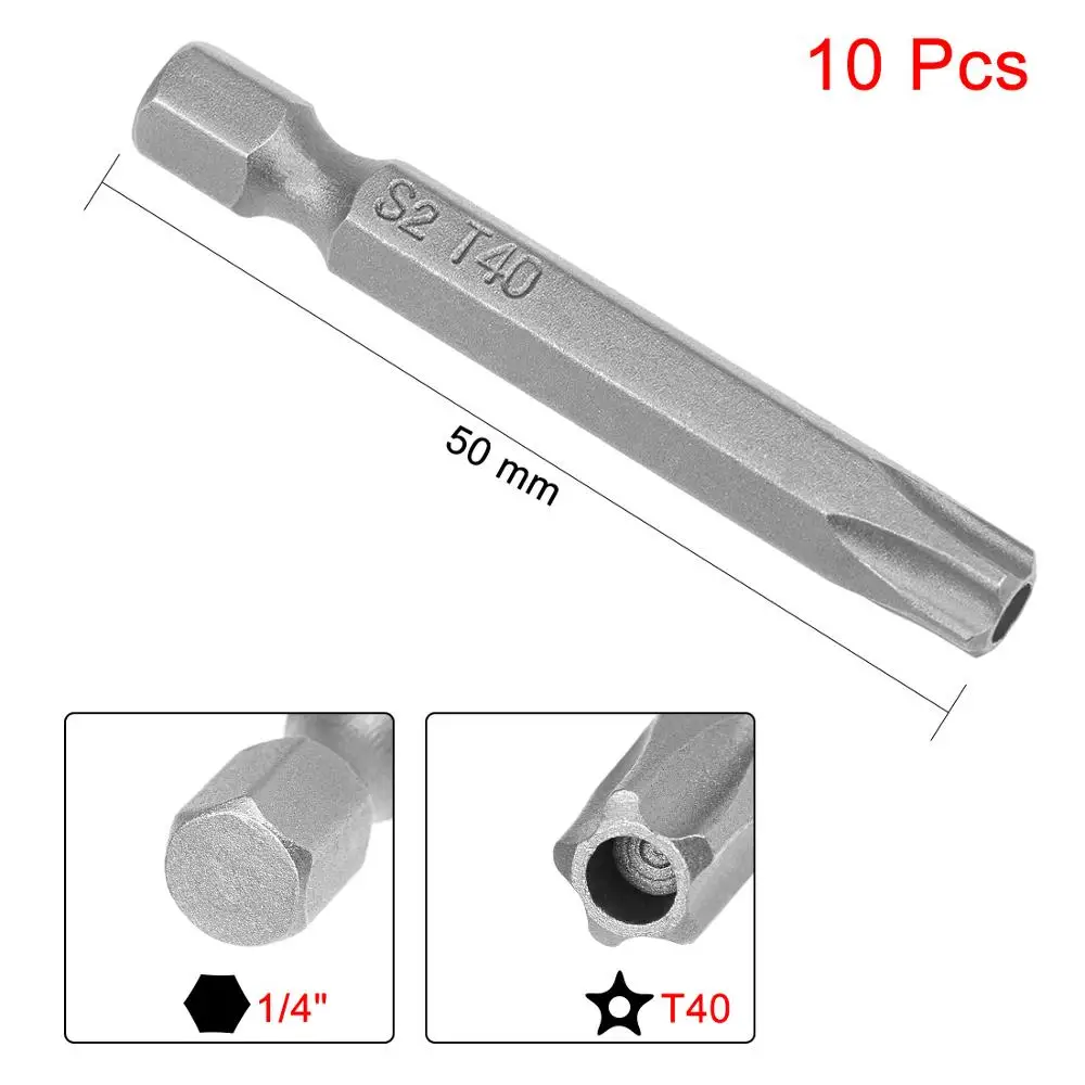 Magnetic Star Security Cabeça Chave De Fenda Bits, Liga de Aço, 1/4 "Hex Shank, 50mm, T10, T15, T30, T27, T40, T8, 10Pcs