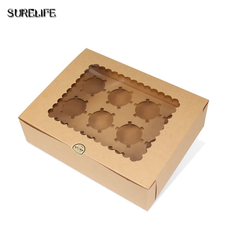 10 шт. 6 отверстий крафт-бумага упаковка кекса коробка Маффин Свадебная вечеринка Чехол держатель коробка