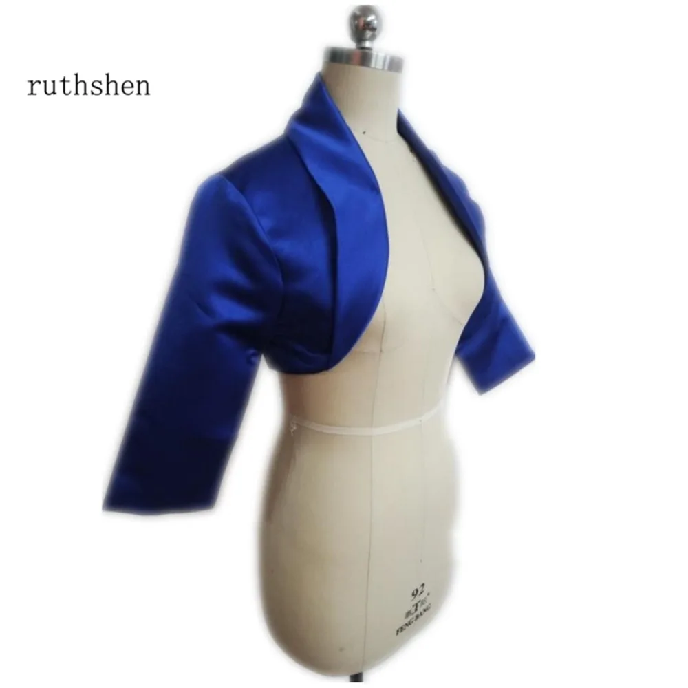 Ruthshen Royal Blue Women Satin Wedding Jacket Fall New Three Quater Sleeves Unique Collar Bridal  Wrap Bolero / Shrug