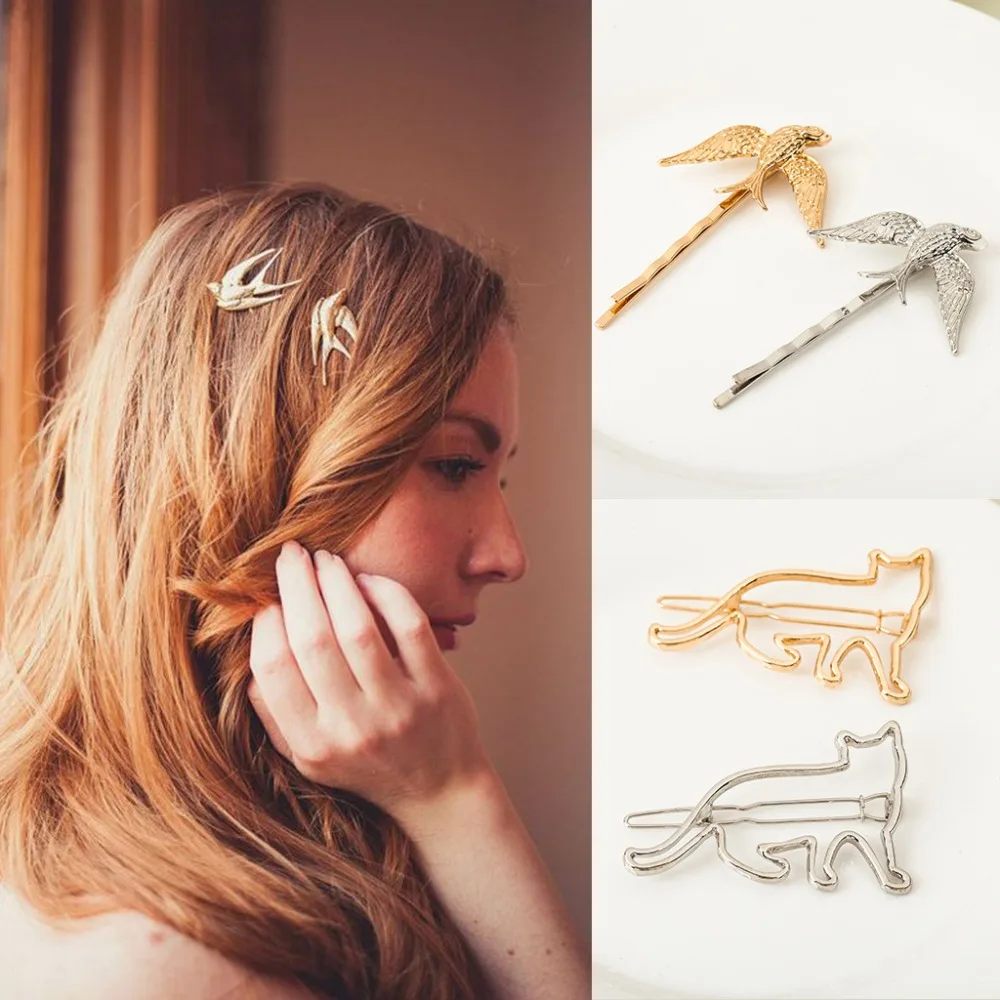 Birds Horse Swan Fox Deer Rabbit Animal Hair Clip and Pins Gold Plated Silver Plated Hairgrips  Women Headwear Hair Accessories