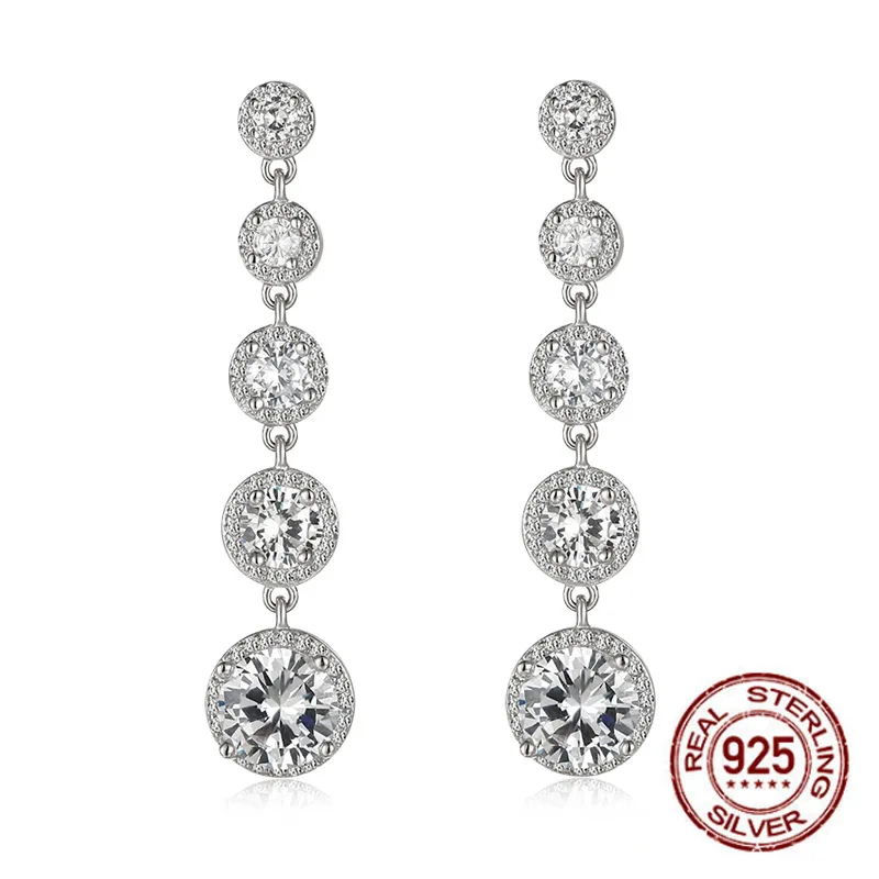 Moda empilhável redondo claro cz gota brincos para mulher 925 sterling plata jóias finas longo borla prata balançar brinco presente
