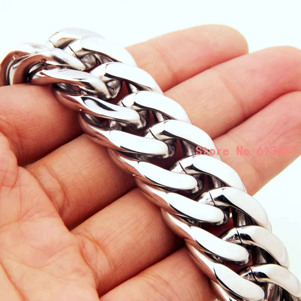 High Quality Silver Color Stainless Steel Men\'s Chain Necklace Heavy Huge Jewelry Curb Cuban Chain 7\