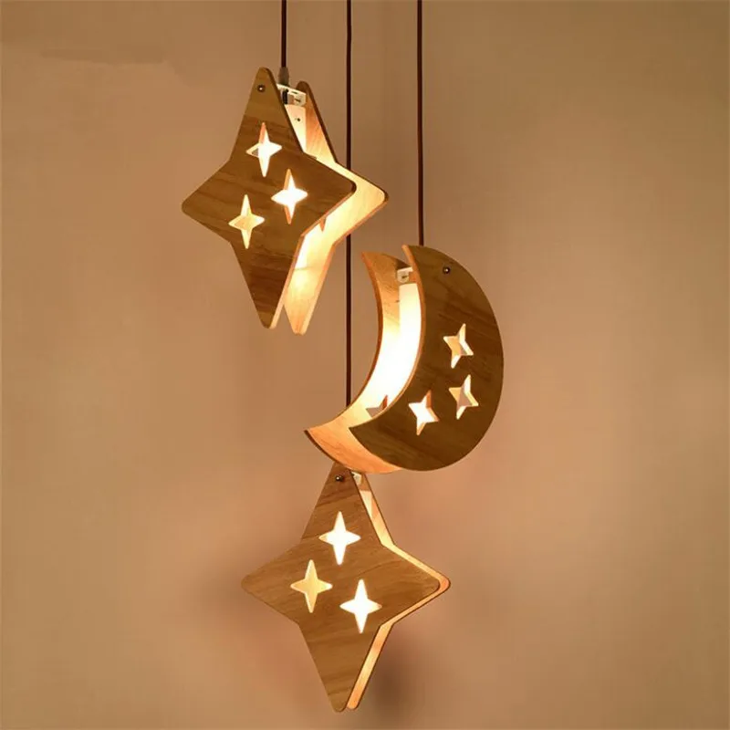 

L53-Creative personality warm child room LED chandelier logs art star moon simple modern pendant lamp for bar living dining room