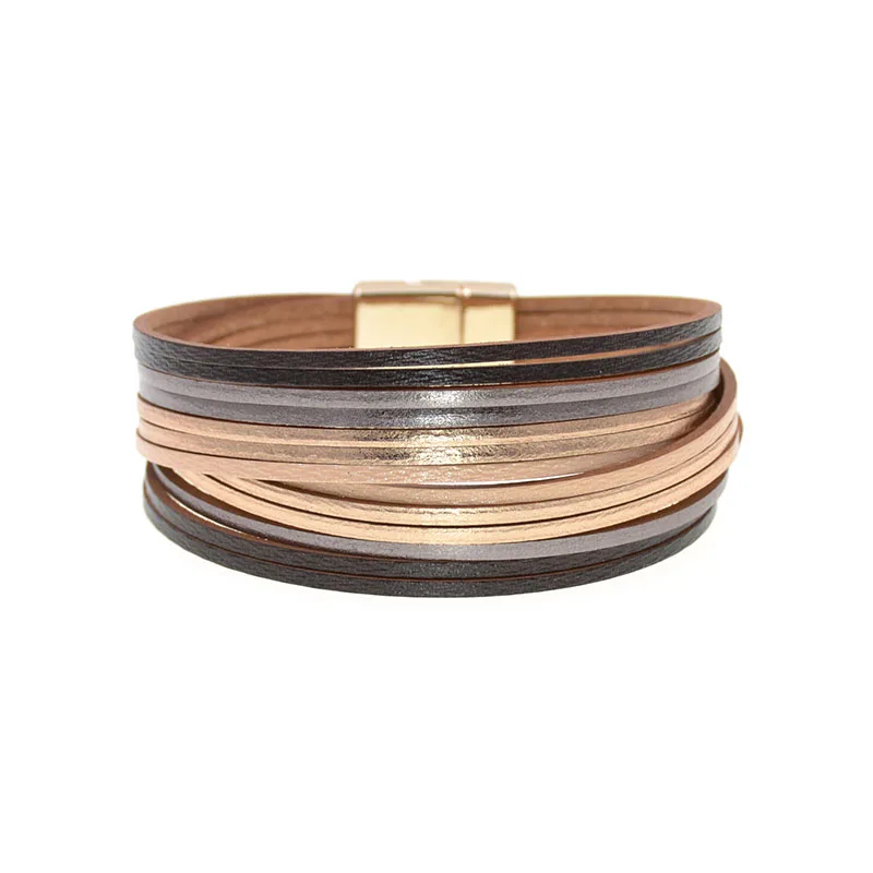 WELLMORE 6 Color Fashion Leather charm Bracelets For Women Men Multiple Layers wrap Bracelets Couples fashion Jewelry wholesale image 6