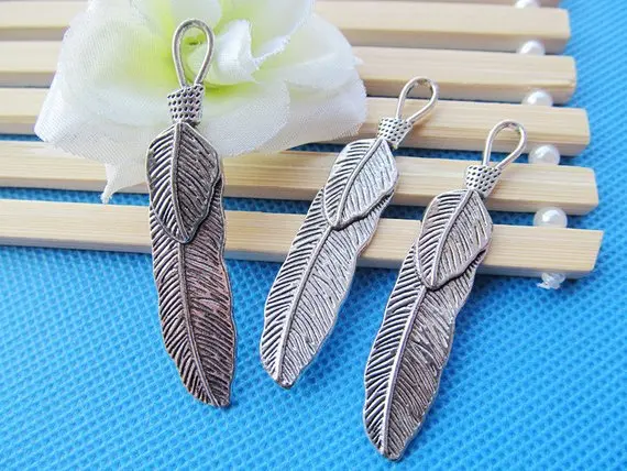 20pcs Vintage Antique Silver tone/Antique Bronze Filigree Feather Pendant Charm/Finding,DIY Accessory Jewelry Making