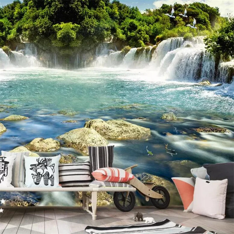 

wellyu Custom wallpaper 3d photo murals beautiful water flowing waterfall screen background wallpaper 3d papel de parede mural