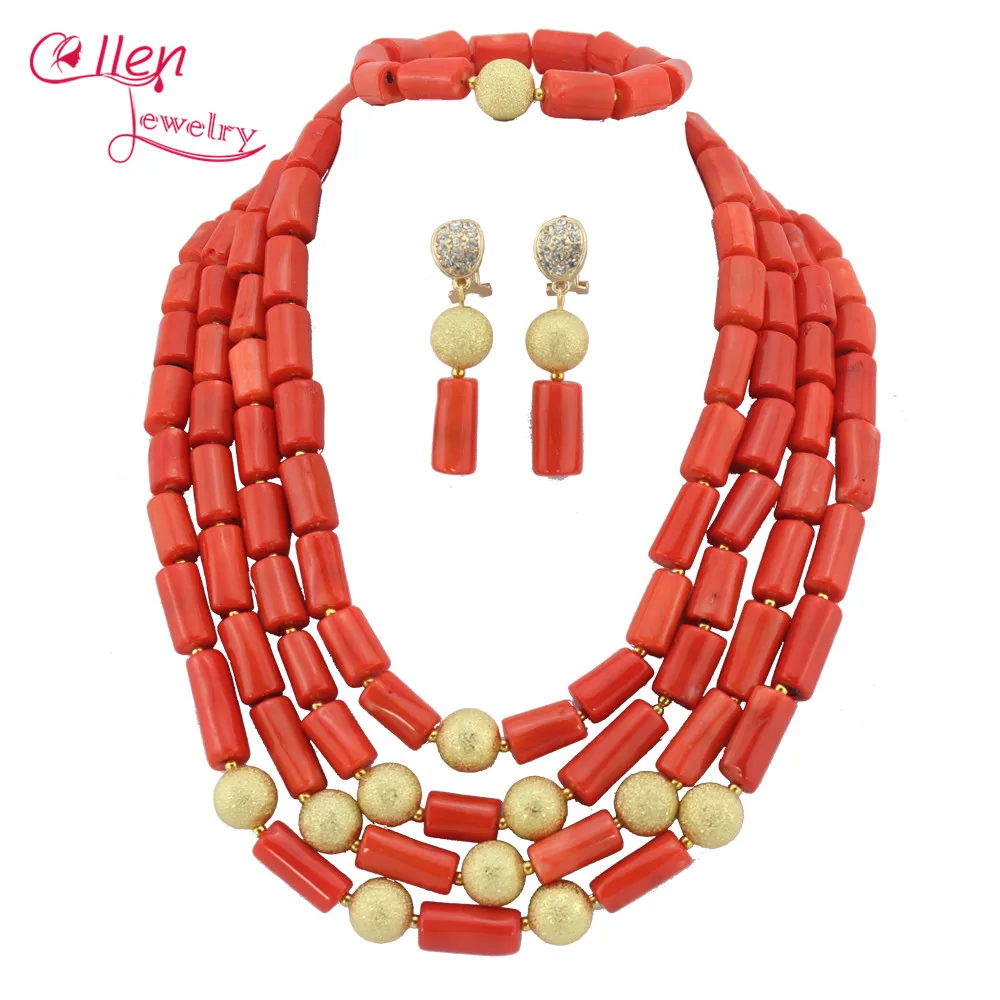 

African Nigerian Wedding Beads Jewelry Set Coral Jewelry Set Coral Beads Necklace Set African Jewelry Set W6751