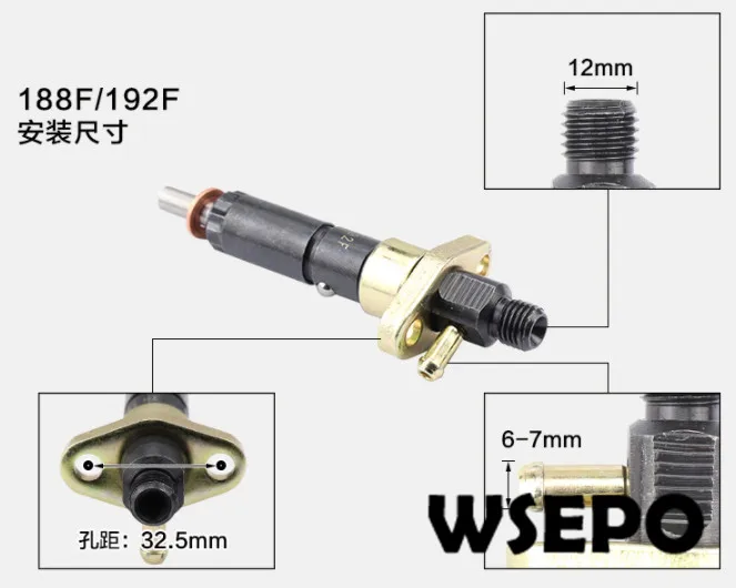 Top Quality! Fuel Injector for 188F/192F Air Cooled  Diesel Engine, 6KW ~7KW Diesel Generator Parts