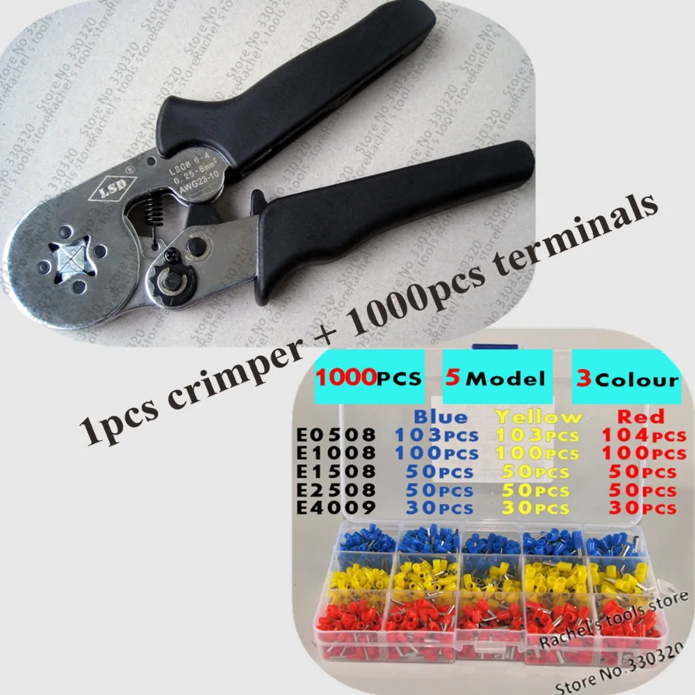 1PCS Cable ferrules hand terminal crimping pliers with 1000PCS wire end sleeve crimping tool kits