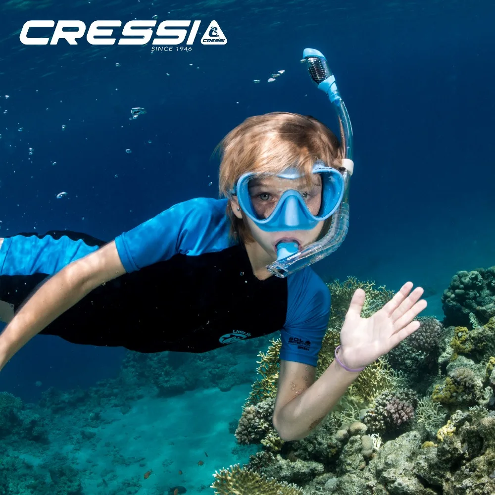 Cressi F1-máscara de buceo para niños y niñas, conjunto de Mini esnórquel seco, sin marco, Mono lente, tamaño pequeño