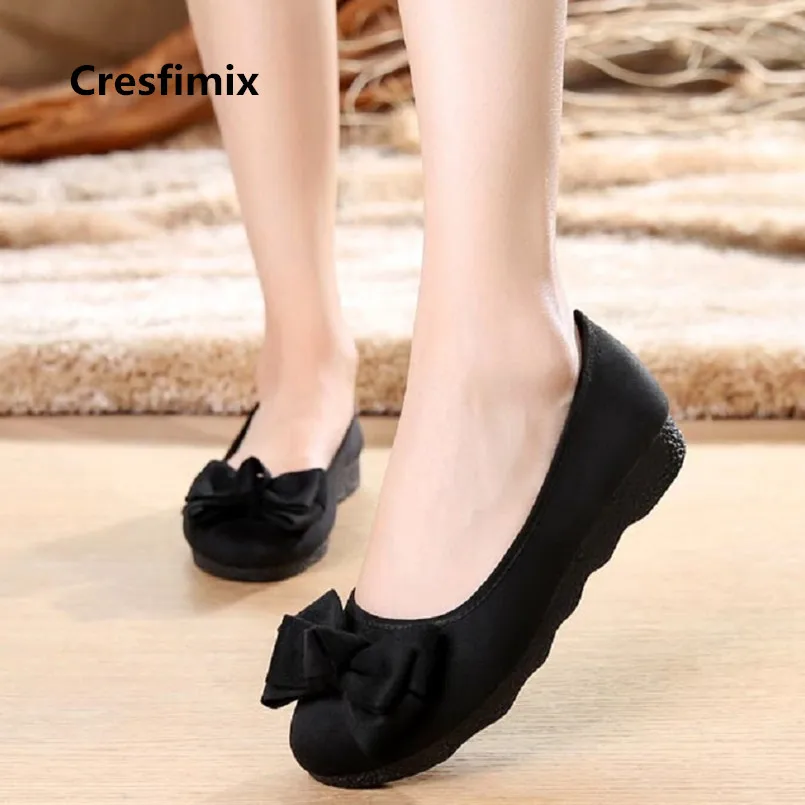 

Cresfimix vrouwenschoenen women fashion light weight black bow tie flat shoes lady retro ballet dance shoes casual shoes a3529