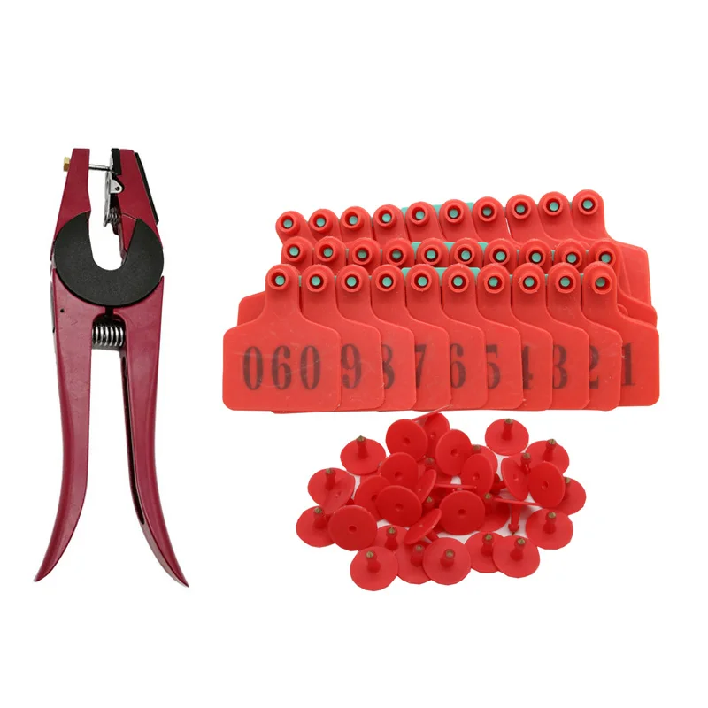 

1-100 Number Plastic Livestock Cow Cattle Ear Tag Animal Tag Green and 1pcs Ear Tag Applicator