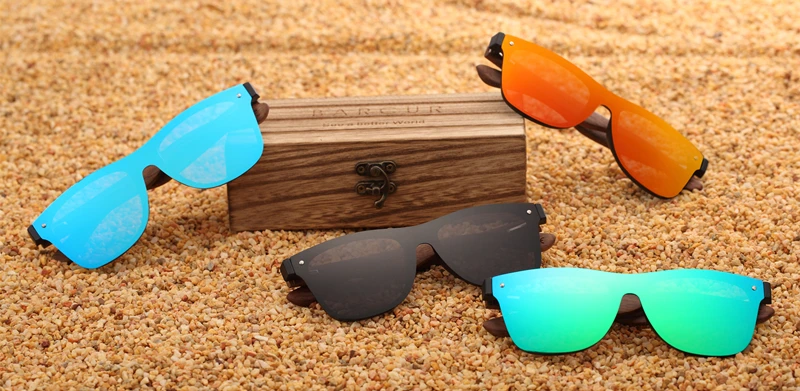 BARCUR Sonnenbrille aus schwarzem Walnussholz für Herren, polarisiert, hochwertige quadratische Sonnenbrille für Herren, UV400, Brillenzubehör, Originalverpackung – Detail 1
