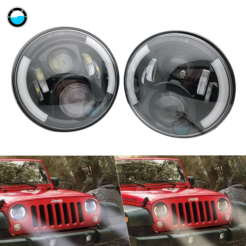 

2X7 Inch 60W H4 LED Headlights Lamp For Jeep Wrangler Hummer 7 Inch Round Headlight Hi/Low Beam .