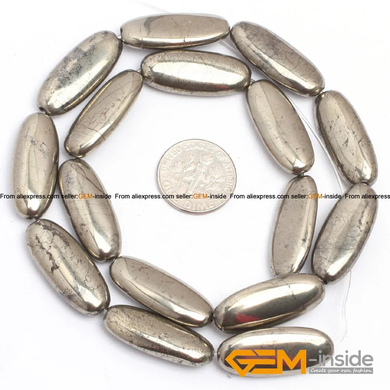 Pyrite: Flat Olivary Oval Irony Gray Pyrite Beads Natural Stone Bead DIY Bead For Jewelry Making Strand 15\