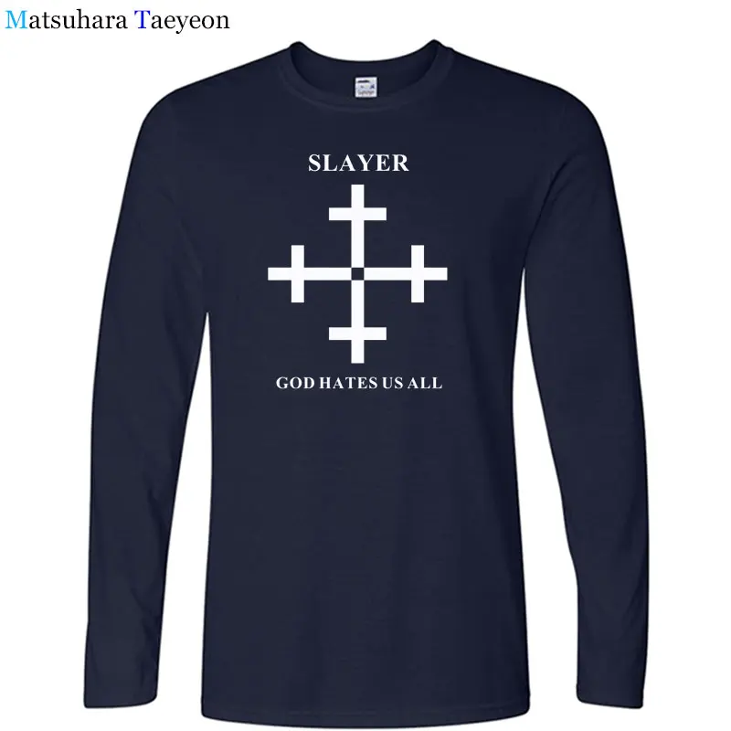 2018 New Slayer T Shirt Metal Band Men T-shirt Long Sleeve Cotton Muisc God Hates Us All T Shirts Men Tops Tee T156