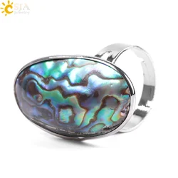 CSJA New Zealand Natural Abalone Shell Beads Finger Rings for Men Women Reiki Sea Shell Wedding Engagement Adjustable Ring F054