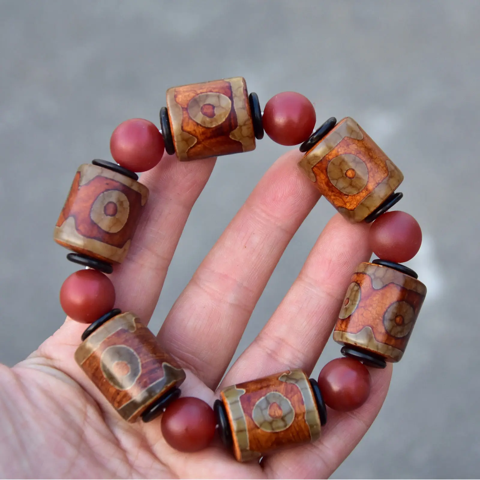 

129g Old Tibetan Natural Agate "3 Eyes" Pattern LARGE Dzi Bead 22x20MM