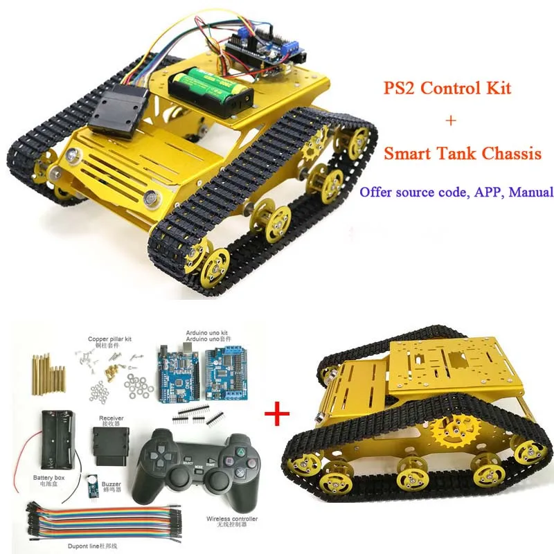 PS2 Joystick Control Smart Robot Tank Chassis with Dual DC 12V Motor+for Arduino+Motor Driver Board for DIY Project Y100