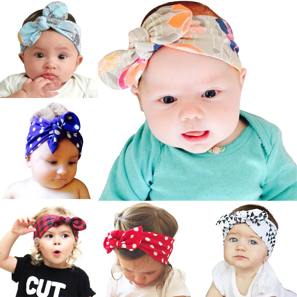 

2017 New Baby Bowknot Headband Polka Dots / Plaided Headwrap Toddler Headband Baby Turban Headband Bow knot Headband