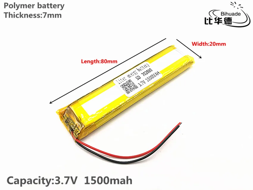 Good Qulity 3.7V,1500mAH,702080 Polymer lithium ion / Li-ion battery for TOY,POWER BANK,GPS,mp3,mp4