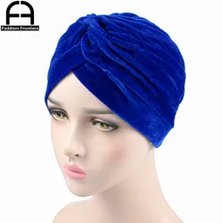 Fashion Women Velvet Turban Neon Casual Twist Stretch Turban Headband Chemo Hat Hijab Turbante Hair Accessories